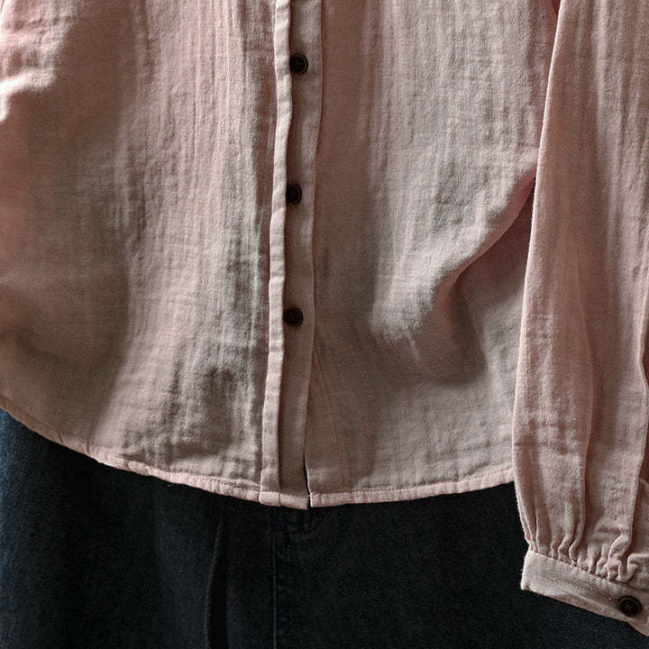 Buddha Stones Camicia da donna in cotone con colletto in pizzo, manica lunga, abbottonata, primavera-autunno - image 14