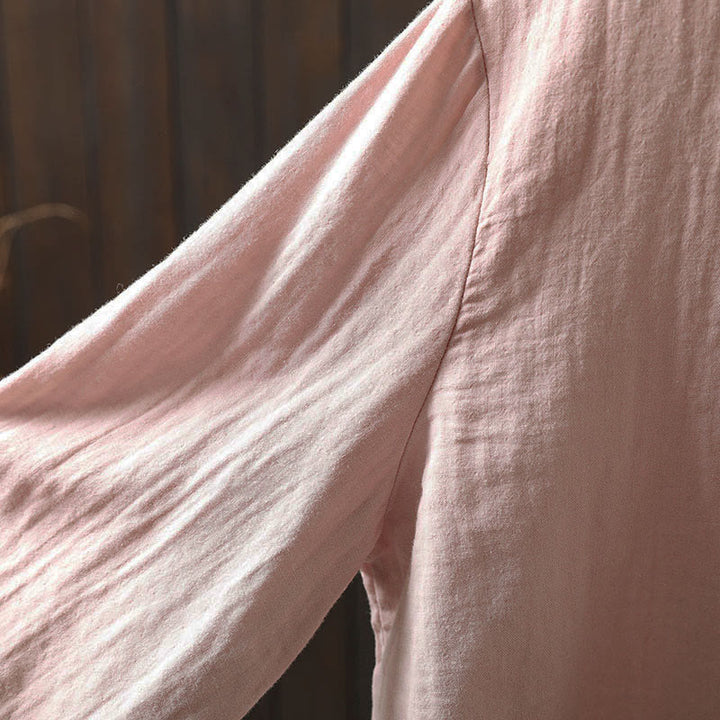 Buddha Stones Camicia da donna in cotone con colletto in pizzo, manica lunga, abbottonata, primavera-autunno - image 12