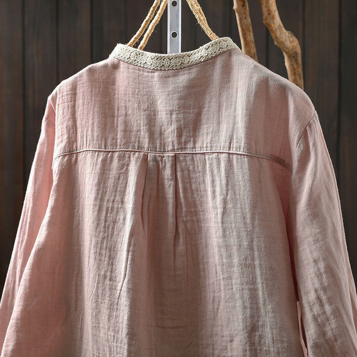 Buddha Stones Camicia da donna in cotone con colletto in pizzo, manica lunga, abbottonata, primavera-autunno - image 6