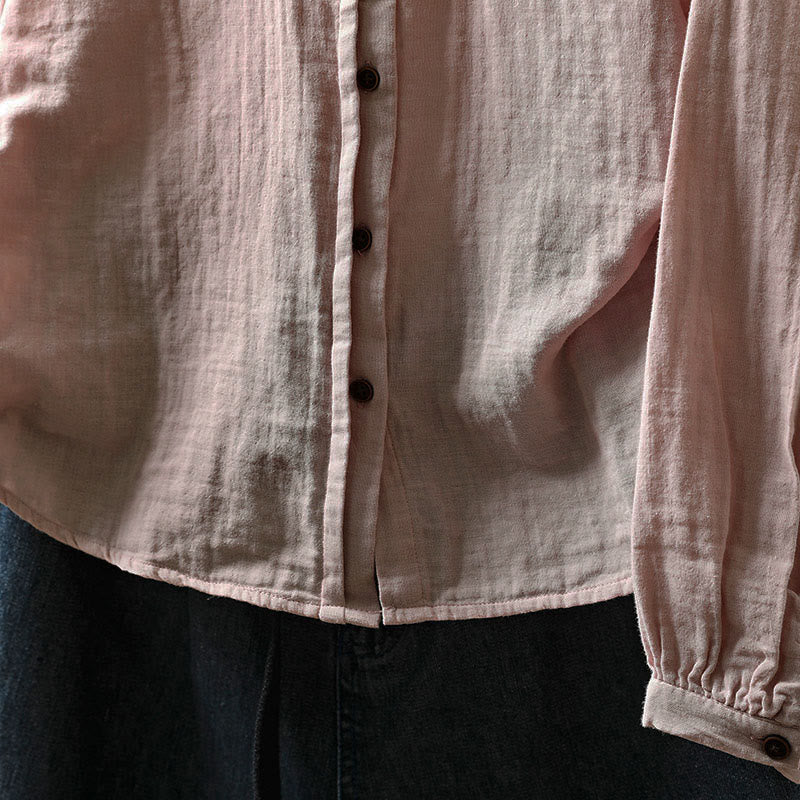 Buddha Stones Camicia da donna in cotone con colletto in pizzo, manica lunga, abbottonata, primavera-autunno - image 14