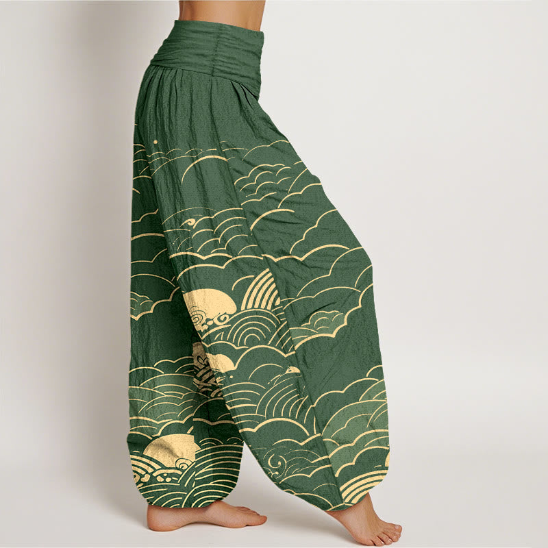 Pantaloni harem da donna con elastico in vita, motivo a spirale, in cotone con nuvole classiche, motivo Buddha Stones - image 10