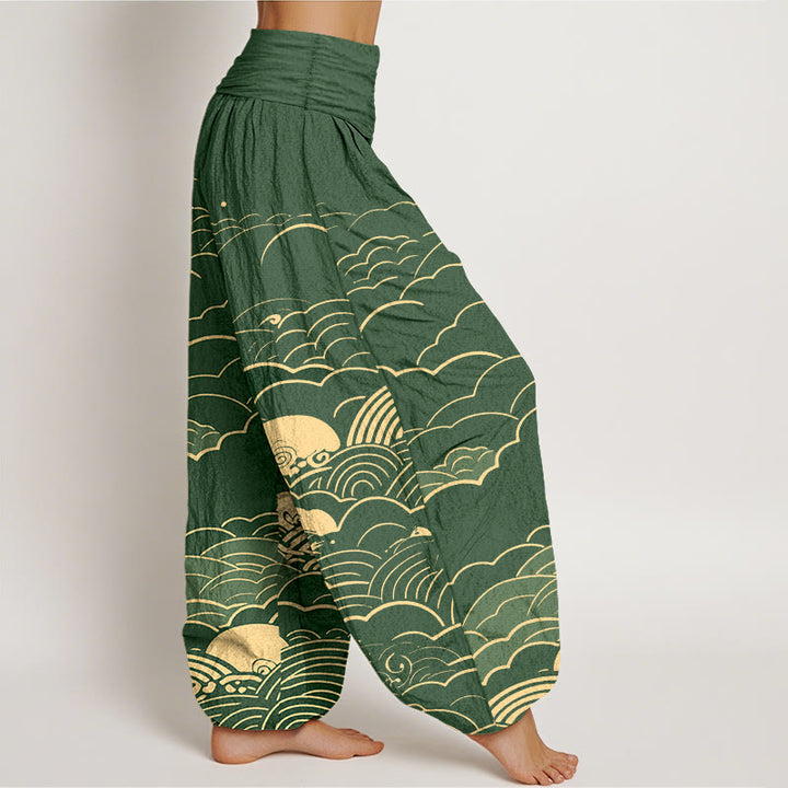 Pantaloni harem da donna con elastico in vita, motivo a spirale, in cotone con nuvole classiche, motivo Buddha Stones - image 10