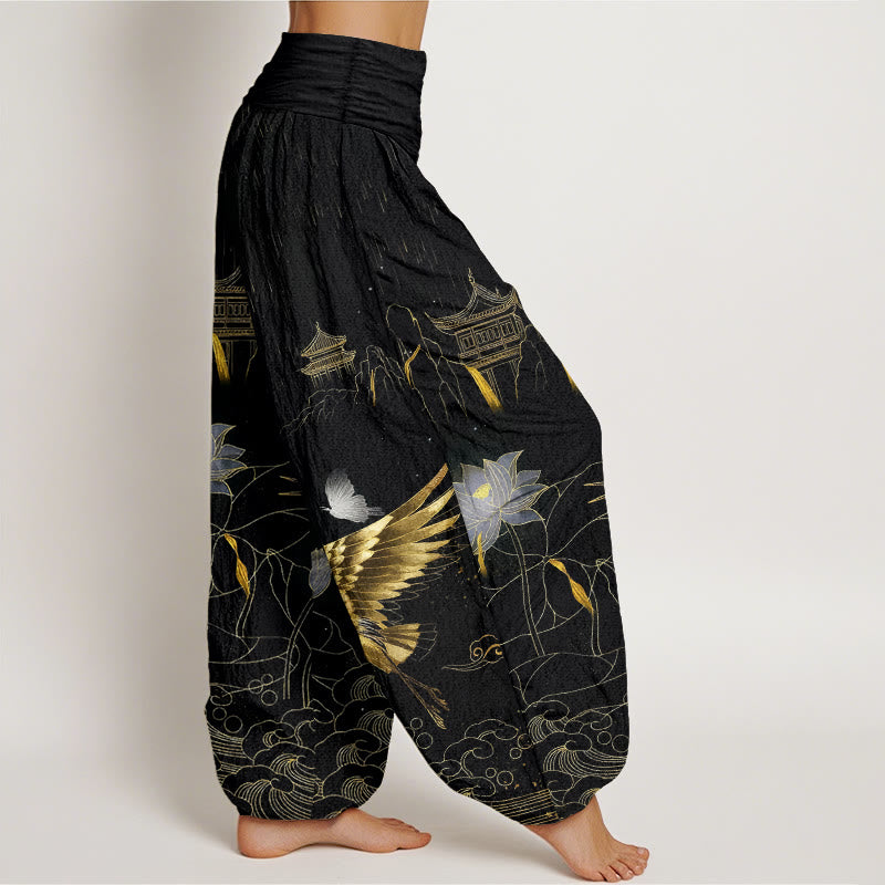 Pantaloni harem da donna con elastico in vita, modello Buddha Stones Cotton Crane Lotus Mountain Pavilion - image 2