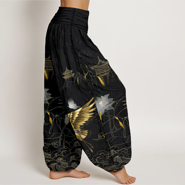 Pantaloni harem da donna con elastico in vita, modello Buddha Stones Cotton Crane Lotus Mountain Pavilion - image 2