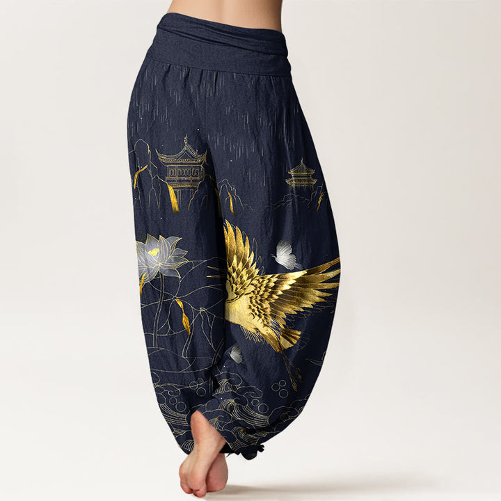 Pantaloni harem da donna con elastico in vita, modello Buddha Stones Cotton Crane Lotus Mountain Pavilion - image 6