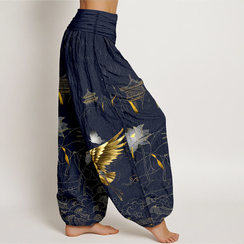 Pantaloni harem da donna con elastico in vita, modello Buddha Stones Cotton Crane Lotus Mountain Pavilion - image 7