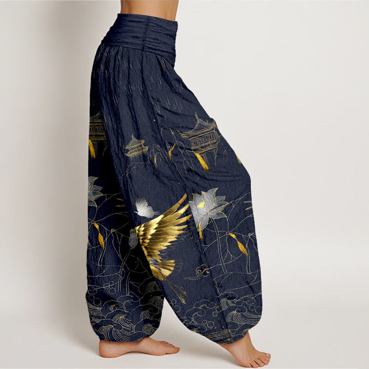 Pantaloni harem da donna con elastico in vita, modello Buddha Stones Cotton Crane Lotus Mountain Pavilion - image 7