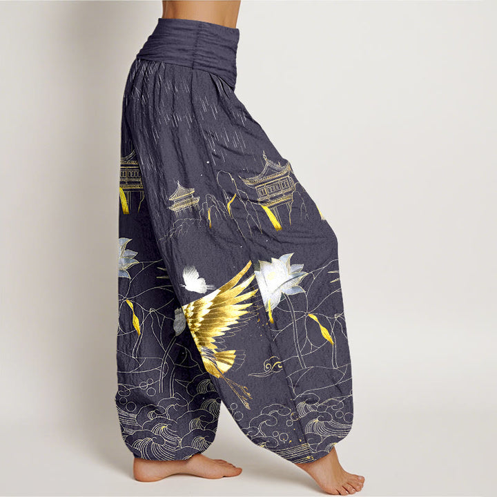 Pantaloni harem da donna con elastico in vita, modello Buddha Stones Cotton Crane Lotus Mountain Pavilion - image 10