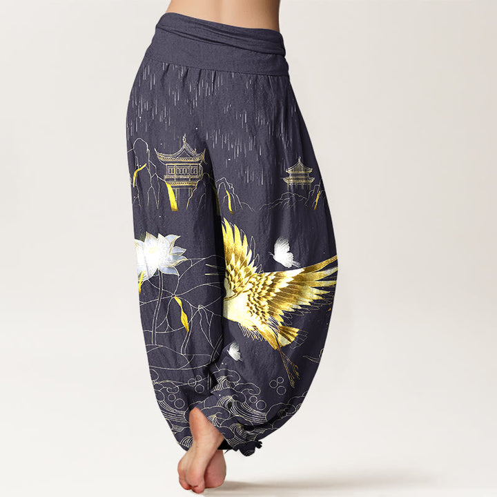 Pantaloni harem da donna con elastico in vita, modello Buddha Stones Cotton Crane Lotus Mountain Pavilion - image 9