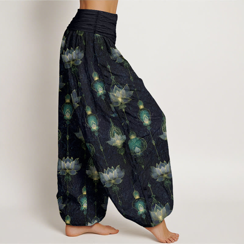 Pantaloni harem da donna con elastico in vita, in cotone, con motivo a lanterna di loto, modello Buddha Stones - image 7