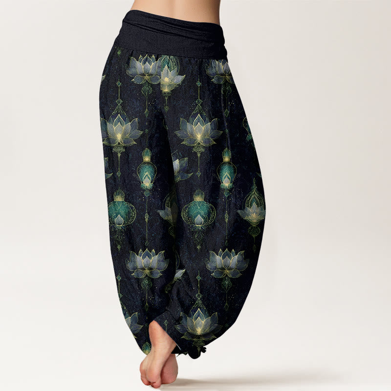 Pantaloni harem da donna con elastico in vita, in cotone, con motivo a lanterna di loto, modello Buddha Stones - image 6