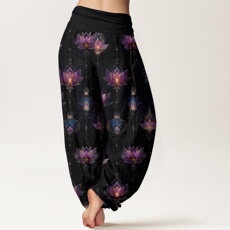 Pantaloni harem da donna con elastico in vita, in cotone, con motivo a lanterna di loto, modello Buddha Stones - image 9