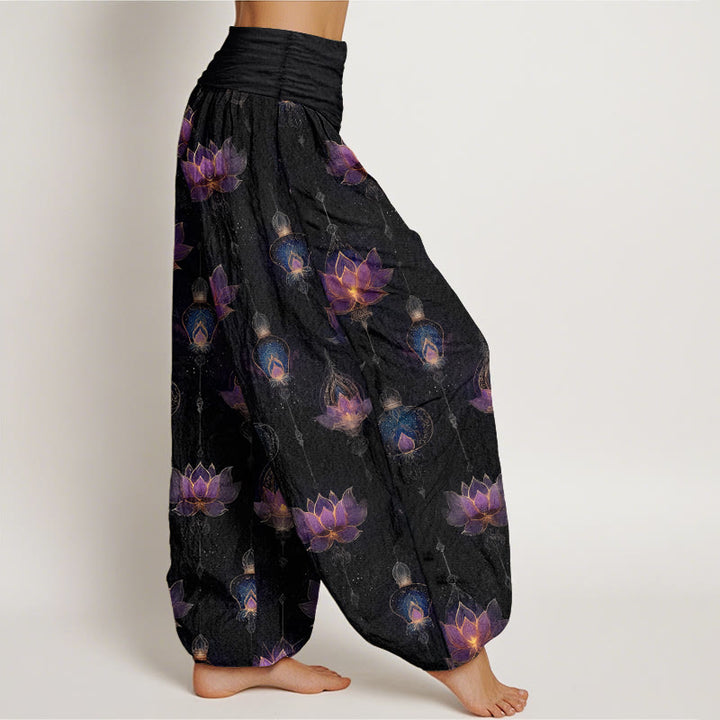 Pantaloni harem da donna con elastico in vita, in cotone, con motivo a lanterna di loto, modello Buddha Stones - image 10