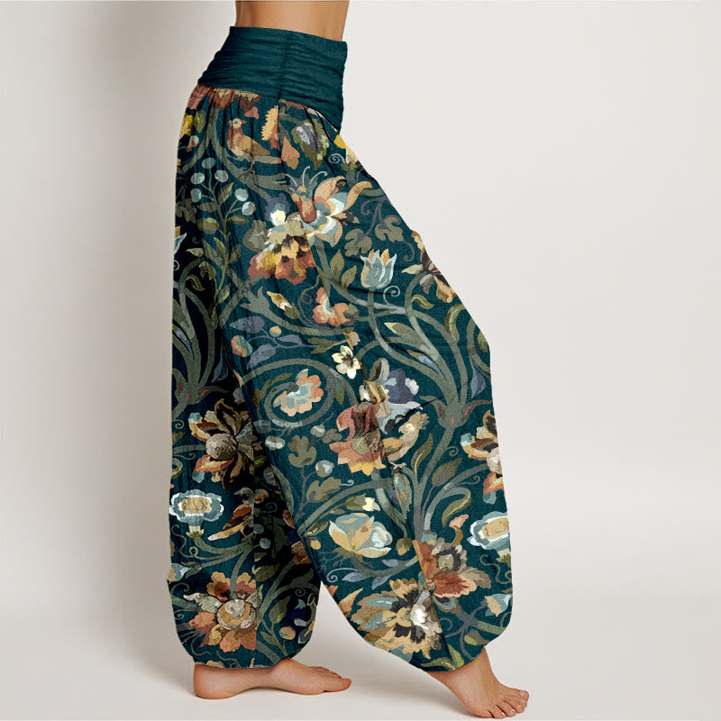 Pantaloni harem da donna con elastico in vita, in cotone, con motivo retrò di fiori e uccelli, motivo Buddha Stones - image 2