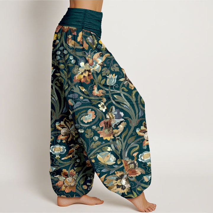 Pantaloni harem da donna con elastico in vita, in cotone, con motivo retrò di fiori e uccelli, motivo Buddha Stones - image 2