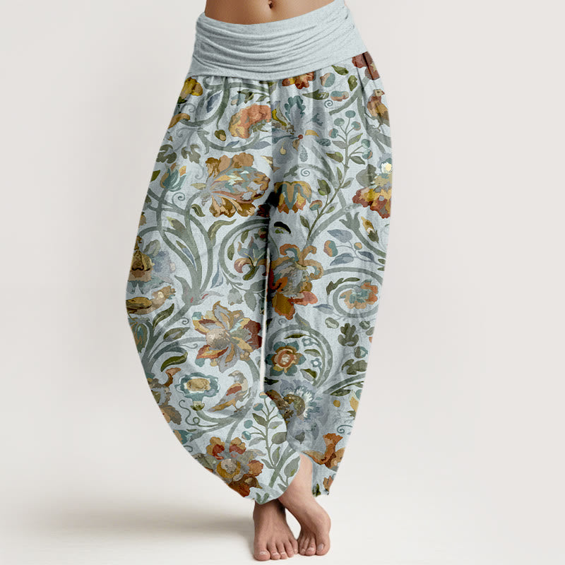 Pantaloni harem da donna con elastico in vita, in cotone, con motivo retrò di fiori e uccelli, motivo Buddha Stones - Ciano chiaro - US16, UK/AU20, EU48 (3XL) - image 5