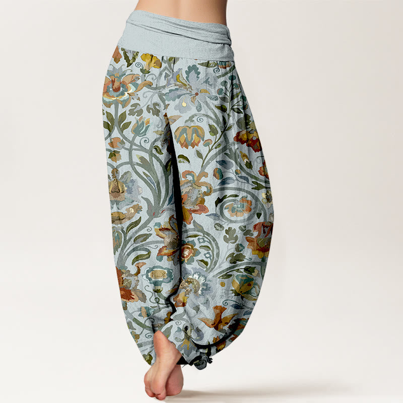 Pantaloni harem da donna con elastico in vita, in cotone, con motivo retrò di fiori e uccelli, motivo Buddha Stones - image 6