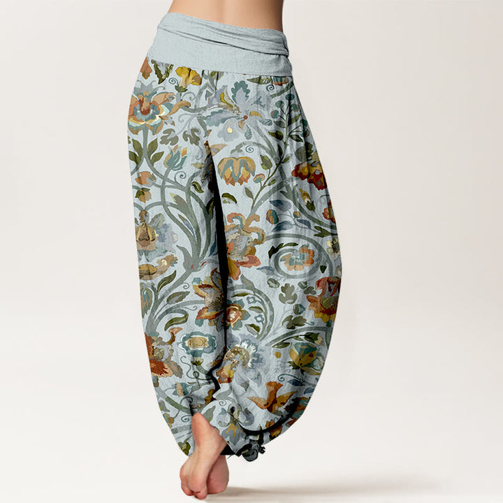 Pantaloni harem da donna con elastico in vita, in cotone, con motivo retrò di fiori e uccelli, motivo Buddha Stones - image 6