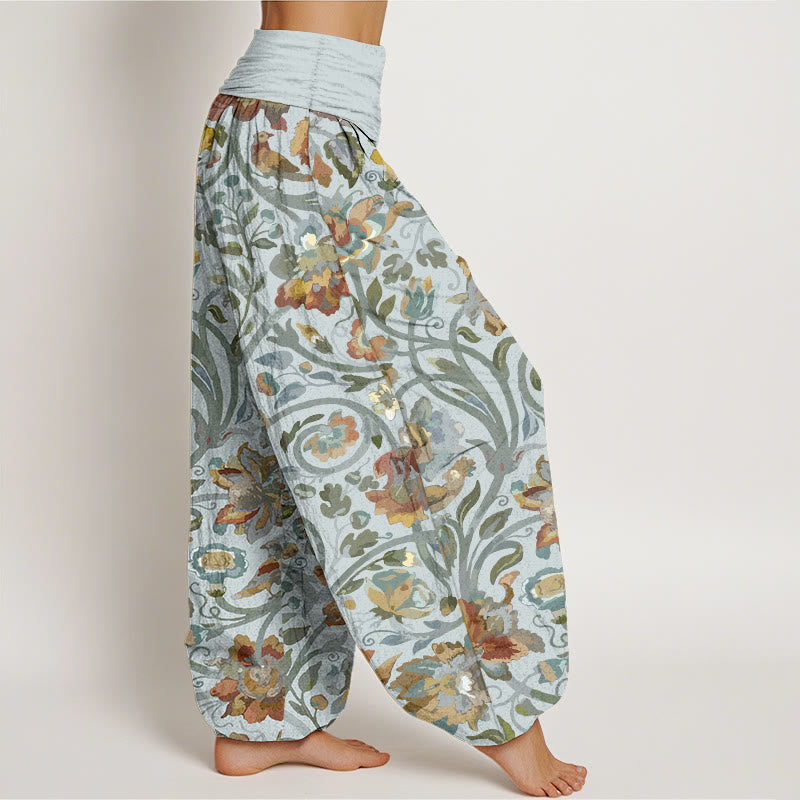 Pantaloni harem da donna con elastico in vita, in cotone, con motivo retrò di fiori e uccelli, motivo Buddha Stones - image 7
