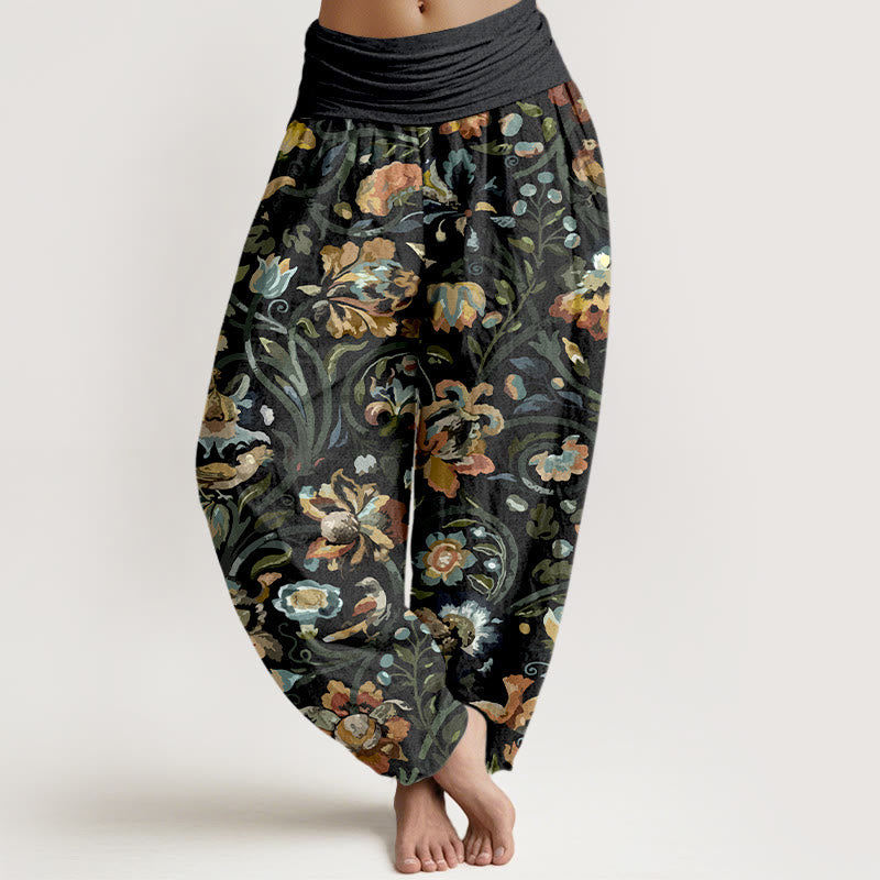 Pantaloni harem da donna con elastico in vita, in cotone, con motivo retrò di fiori e uccelli, motivo Buddha Stones - Nero - US16, UK/AU20, EU48 (3XL) - image 8