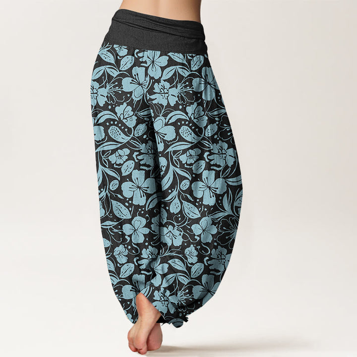 Pantaloni harem da donna con elastico in vita, in cotone, con motivo a fiori e foglie ripetuti, motivo Buddha Stones - image 9