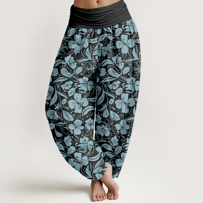 Pantaloni harem da donna con elastico in vita, in cotone, con motivo a fiori e foglie ripetuti, motivo Buddha Stones - Nero - US16, UK/AU20, EU48 (3XL) - image 8