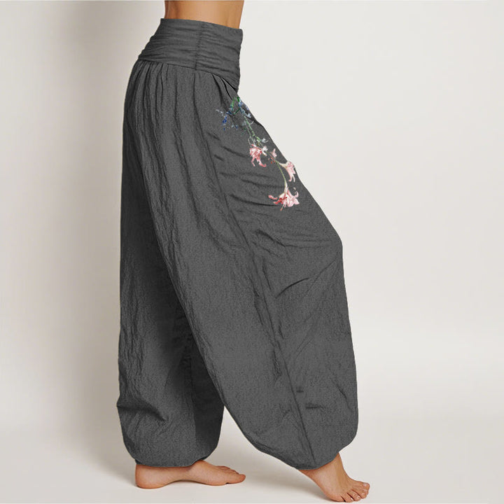 Pantaloni harem da donna con elastico in vita, motivo floreale pastello semplice in puro cotone Buddha Stones - image 10