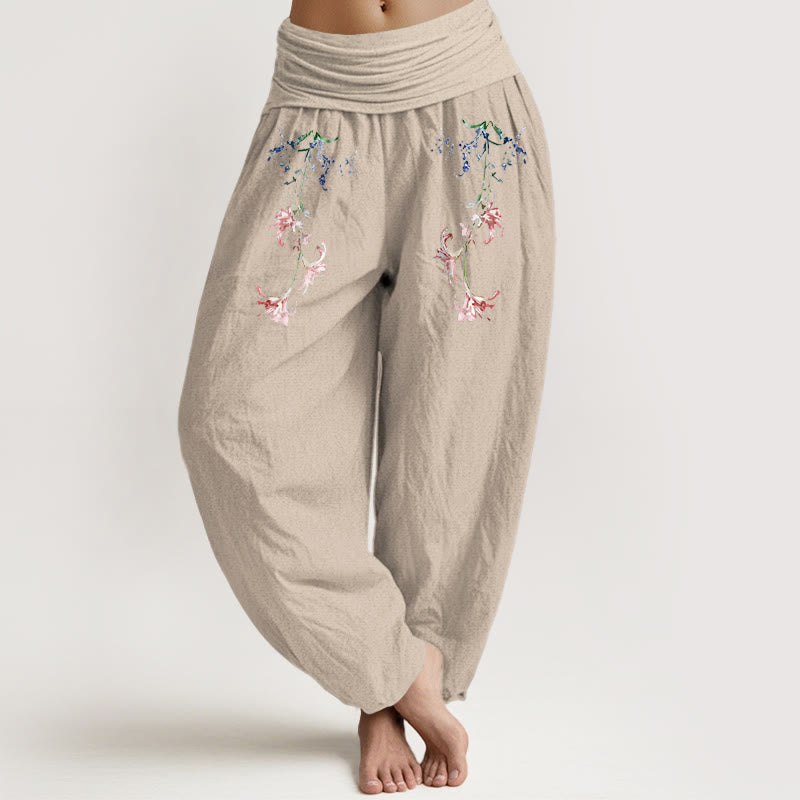 Pantaloni harem da donna con elastico in vita, motivo floreale pastello semplice in puro cotone Buddha Stones - Abbronzatura - US16, UK/AU20, EU48 (3XL) - image 11