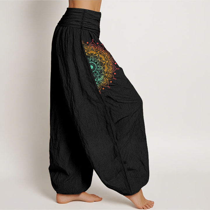 Pantaloni harem da donna con elastico in vita, in puro cotone, stile semplice, motivo mandala, motivo Buddha Stones - image 2