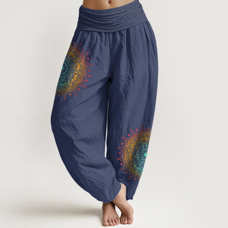 Pantaloni harem da donna con elastico in vita, in puro cotone, stile semplice, motivo mandala, motivo Buddha Stones - Blu ardesia scuro - US16, UK/AU20, EU48 (3XL) - image 5