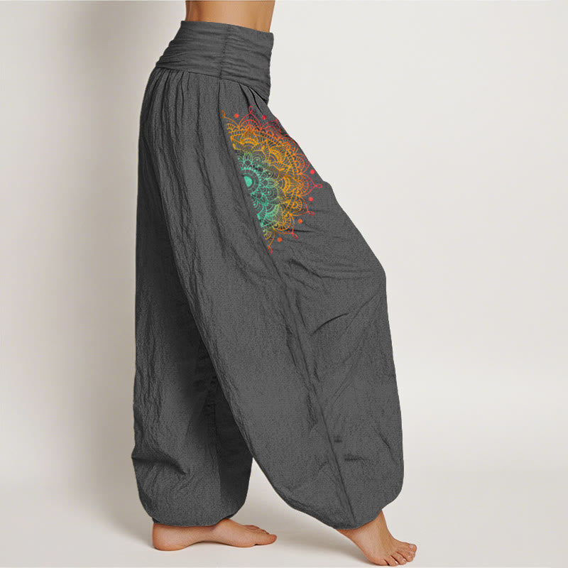 Pantaloni harem da donna con elastico in vita, in puro cotone, stile semplice, motivo mandala, motivo Buddha Stones - image 10