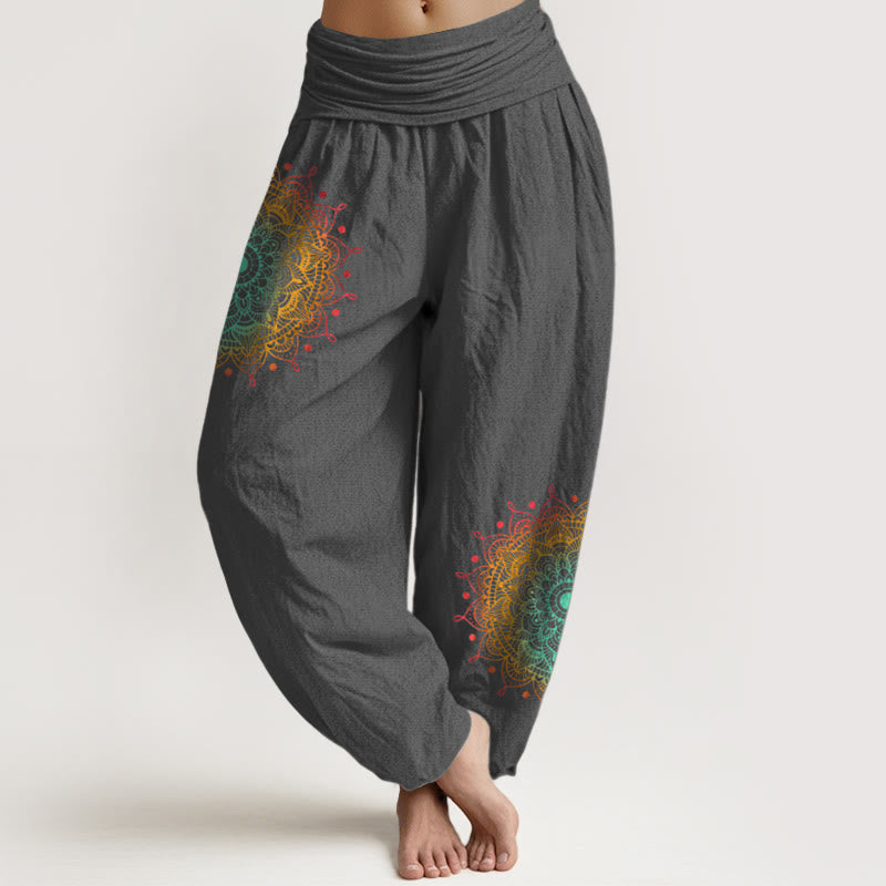 Pantaloni harem da donna con elastico in vita, in puro cotone, stile semplice, motivo mandala, motivo Buddha Stones - Grigio tenue - US16, UK/AU20, EU48 (3XL) - image 8