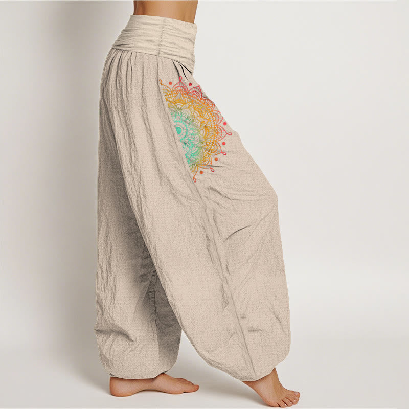 Pantaloni harem da donna con elastico in vita, in puro cotone, stile semplice, motivo mandala, motivo Buddha Stones - image 13