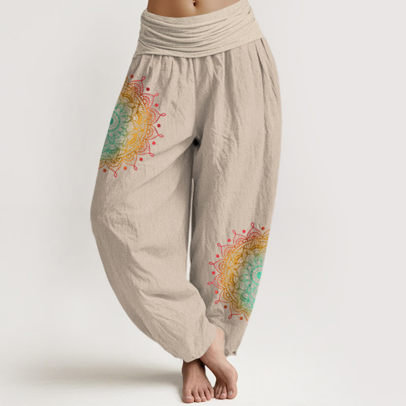 Pantaloni harem da donna con elastico in vita, in puro cotone, stile semplice, motivo mandala, motivo Buddha Stones - Tan - US16, UK/AU20, EU48 (3XL) - image 11
