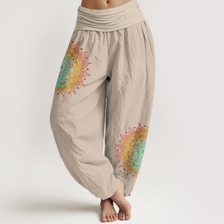 Pantaloni harem da donna con elastico in vita, in puro cotone, stile semplice, motivo mandala, motivo Buddha Stones - Tan - US16, UK/AU20, EU48 (3XL) - image 11