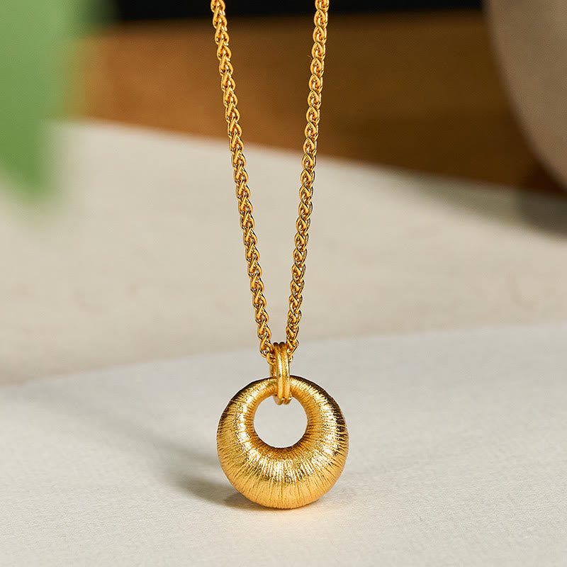 Collana con ciondolo Buddha Stones in rame placcato oro 24k con fibbia della pace e texture, simbolo di ricchezza - Collana con catena e fibbia della pace - image 0