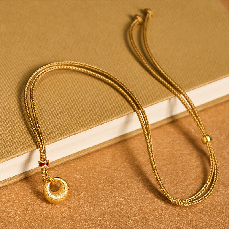 Collana con ciondolo Buddha Stones in rame placcato oro 24k con fibbia della pace e texture, simbolo di ricchezza - image 11