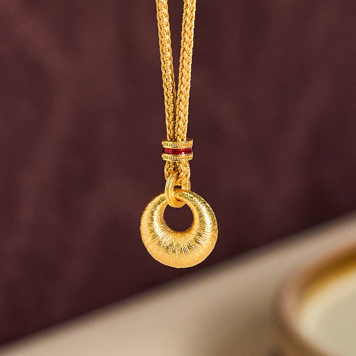 Collana con ciondolo Buddha Stones in rame placcato oro 24k con fibbia della pace e texture, simbolo di ricchezza - image 10