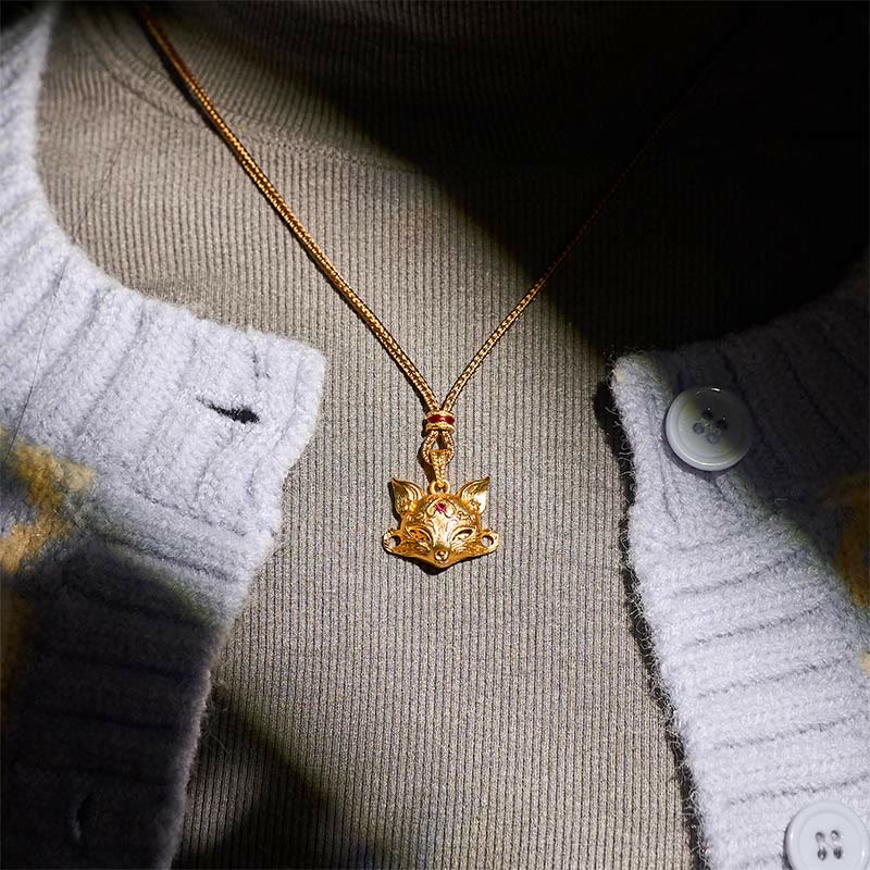 Collana con ciondolo a forma di volpe in ottone placcato oro 24k Buddha Stones corda - image 7