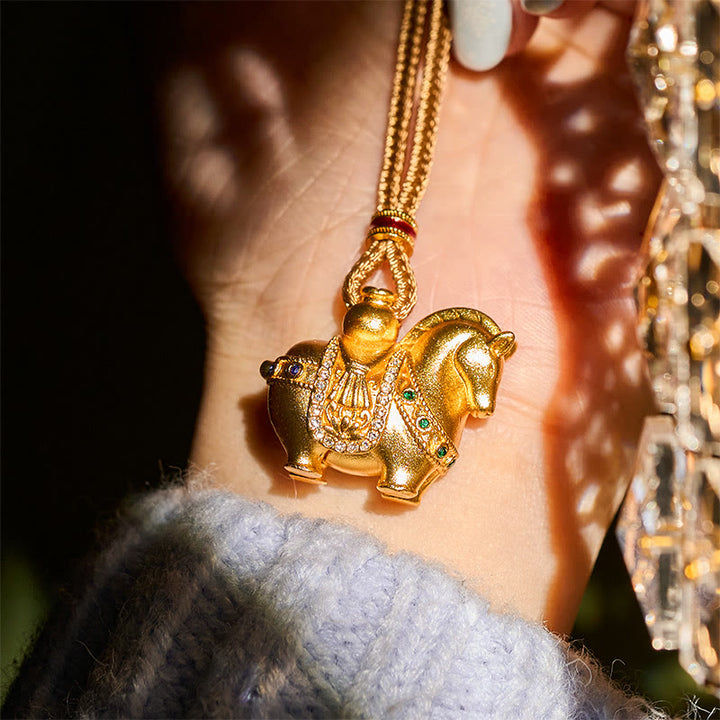 Collana con ciondolo in corda di ottone placcato oro 24k " Buddha Stones Year Of The Horse" - image 13