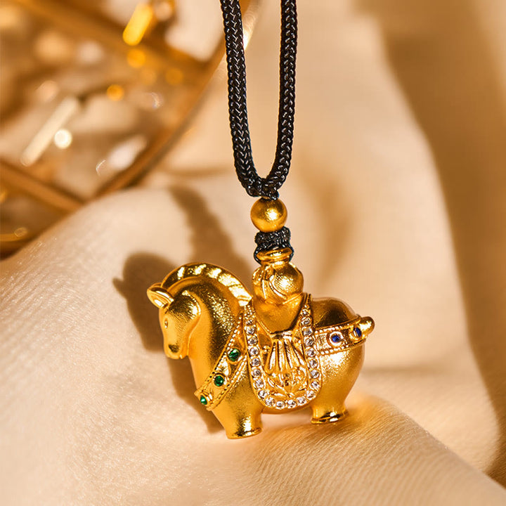 Collana con ciondolo in corda di ottone placcato oro 24k " Buddha Stones Year Of The Horse" - image 3