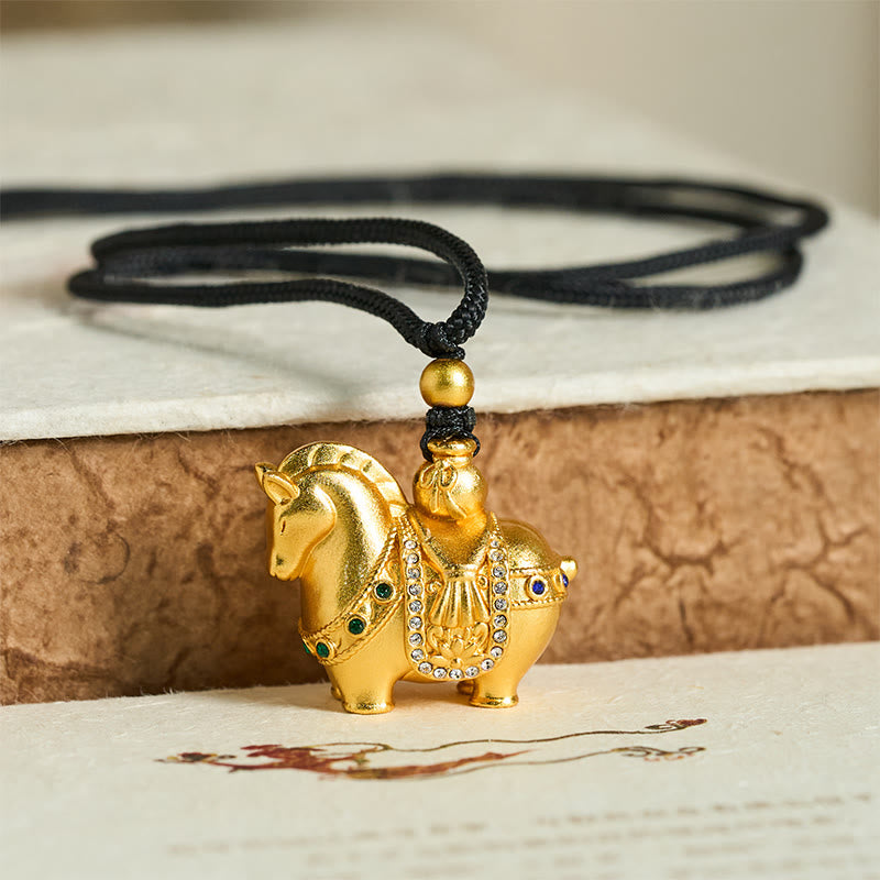 Collana con ciondolo in corda di ottone placcato oro 24k " Buddha Stones Year Of The Horse" - image 1
