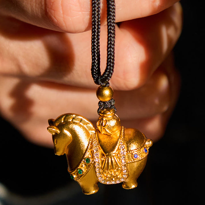 Collana con ciondolo in corda di ottone placcato oro 24k " Buddha Stones Year Of The Horse" - image 5