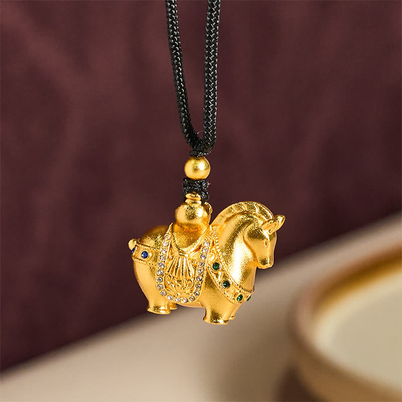 Collana con ciondolo in corda di ottone placcato oro 24k " Buddha Stones Year Of The Horse" - image 2