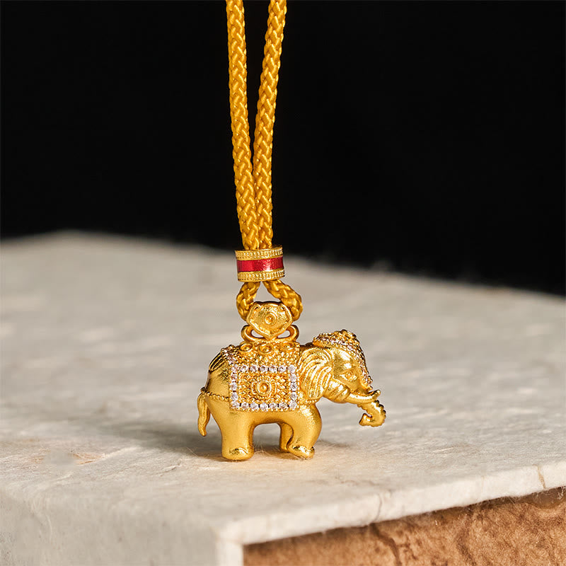 Collana con ciondolo a forma di elefante in ottone placcato oro 24k con Buddha Stones e corda resistente - Elefante - image 0