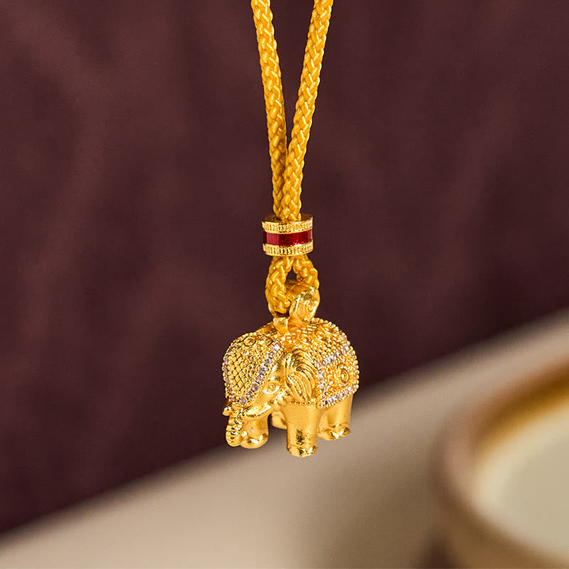 Collana con ciondolo a forma di elefante in ottone placcato oro 24k con Buddha Stones e corda resistente - image 2