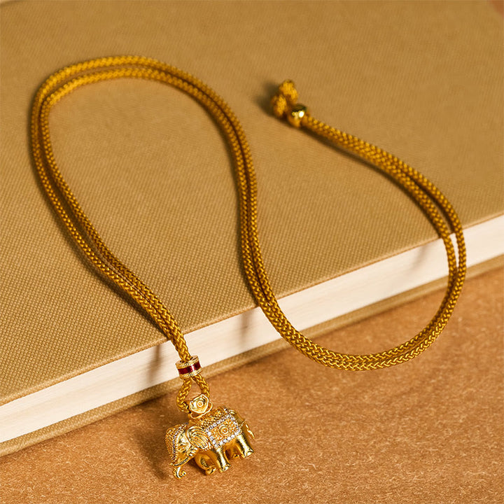 Collana con ciondolo a forma di elefante in ottone placcato oro 24k con Buddha Stones e corda resistente - image 3