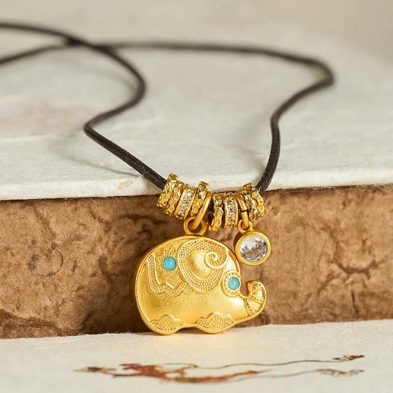 Collana con ciondolo in corda di resistenza in ottone placcato oro 24k con simbolo dell'elefante e Buddha Stones - image 1