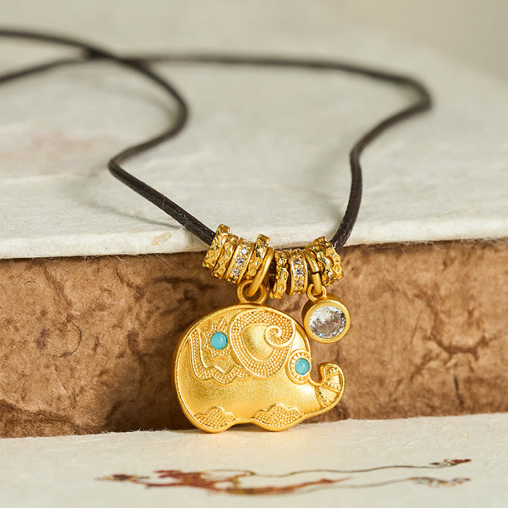 Collana con ciondolo in corda di resistenza in ottone placcato oro 24k con simbolo dell'elefante e Buddha Stones - image 1