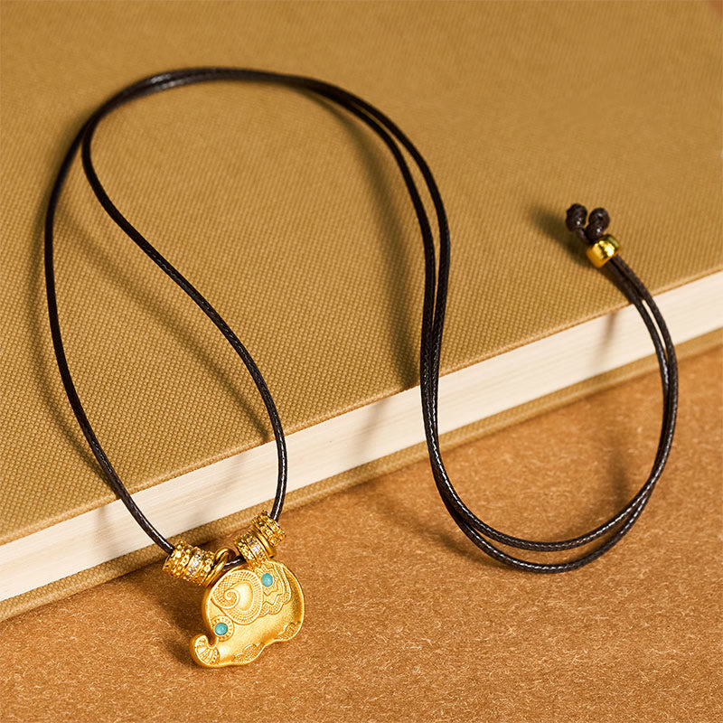 Collana con ciondolo in corda di resistenza in ottone placcato oro 24k con simbolo dell'elefante e Buddha Stones - image 4